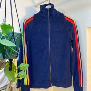 Retro Navy Blue Rainbow Terrycloth Track Jacket